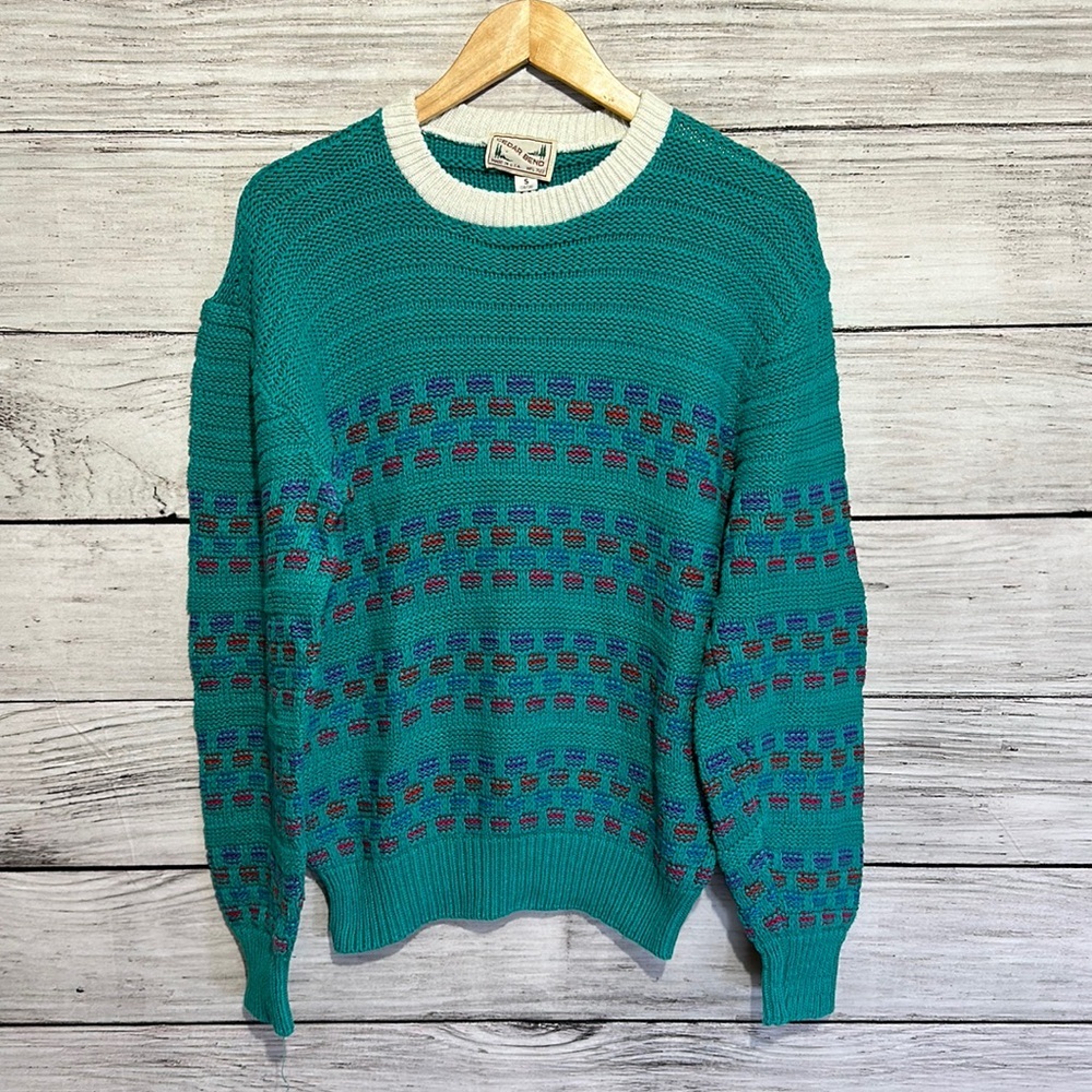 Vintage Cedar Bend Blue Knitted USA Made Grandpa Ski Sweater Small